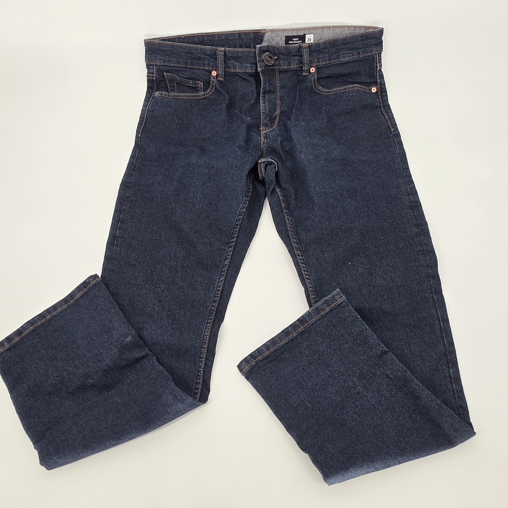 Volcom Vorta Slim Straight Jeans Men Size 38 Medium Wash Stretch Denim 30 Inseam